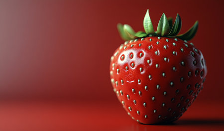 Bright red strawberries ripen under sunlight, surrounded by lush green leaves in a vibrant agricultural field. The warm glow highlights their freshness and sweetness.の素材