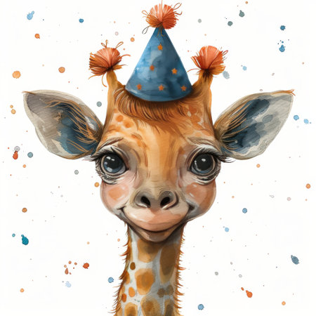 A charming llama is celebrating with a party hat and a cozy scarf. It holds two colorful candles, creating a cheerful atmosphere for the special occasion.の素材