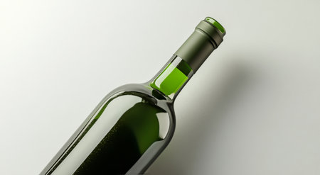 A green glass bottle stands upright, emphasizing its slender neck and opening. The smooth surface reflects light softly, creating an elegant appearance in a minimalistic setting.の素材