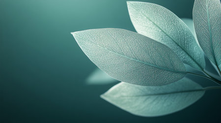 A single leaf displays intricate patterns illuminated by warm golden light, contrasting beautifully with a blurred blue backdrop. This moment encapsulates the essence of autumn.の素材