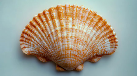 A large seashell displays beautiful, swirling patterns and colors, resting on a neutral surface. The intricate details create a stunning visual effect, highlighting its natural beauty.の素材