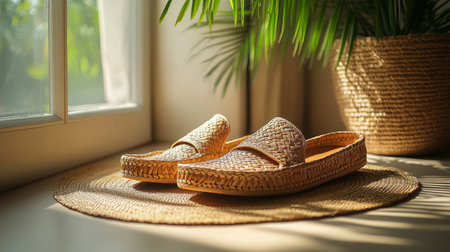 White slip-on shoes rest on a light-colored textured wall under a bright blue sky, showcasing a minimalist and modern design perfect for casual outfits.の素材