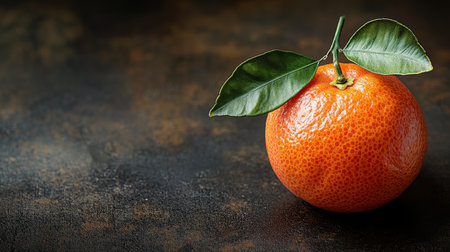 A vibrant orange hangs from a green tree branch, adorned with fresh raindrops. The surrounding leaves are rich and glistening, showing the beauty of nature after rain.の素材