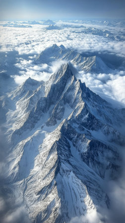 A breathtaking mountain range stands tall as dark clouds swirl around, illuminated by a glowing sunset. The scene captures the raw beauty of nature in a serene yet powerful moment.の素材