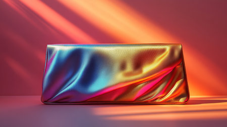 A stylish red clutch bag sits elegantly on a vibrant red surface, complemented by draped fabric in shades of red, enhancing its sophisticated appearance.の素材