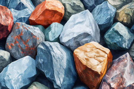 A vibrant collection of stones displays an array of colors and shapes. Textures vary, highlighting the beauty of nature's designs in this captivating assortment found in nature.の素材