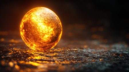 A bright gold coin stands upright on a dark, glossy surface, catching and reflecting warm light, creating a striking visual effect reminiscent of treasure or wealth.の素材