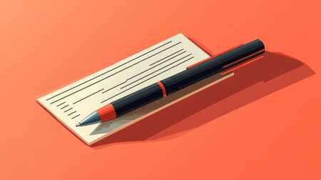A notepad with a checklist lies on an orange background alongside a black pen, ideal for organizing tasks or jotting down ideas during the day.の素材