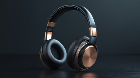 White wireless headphones lay on a rustic wooden table, illuminated by gentle sunlight filtering through trees in the background, creating a calming outdoor atmosphere.の素材