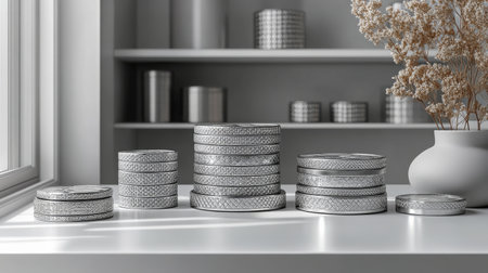 A collection of stacked coins resting on a dark surface highlights themes of saving and finance. The arrangement emphasizes the value of money and economic concepts.の素材