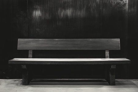 A simple wooden bench is displayed on a black background, emphasizing its clean lines and craftsmanship. The minimalist design invites appreciation of its natural texture and form.の素材