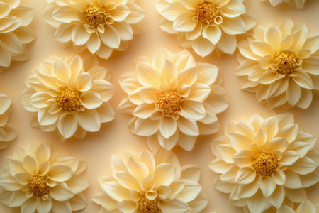 A stunning display of cream-colored flowers, elegantly arranged in a seamless pattern. The petals have intricate details, showing their natural beauty in a harmonious setting.の素材