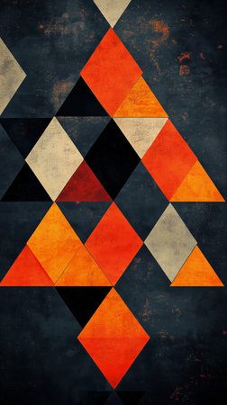 Various shapes in vibrant orange, red, and cream form an abstract design on a textured dark backdrop, showcasing a modern artistic style that draws attention.の素材