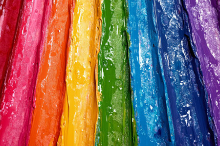 Thick strokes of vibrant paint in various colors create a lively palette perfect for artistic expression. The rich hues blend harmoniously, inviting creativity and inspiration.の素材