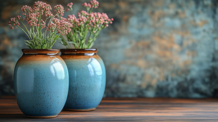 Two ceramic bowls in contrasting colors are stacked on a rustic wooden table. Their textured surfaces highlight the artistry involved, creating a harmonious display of craftsmanship.の素材