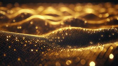 This captivating cosmic dust cloud glows brightly with golden hues, set against the dark backdrop of outer space, showing the beauty of the universe and its mysteries.の素材