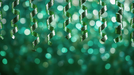 Soft green clovers hang delicately from above, creating a serene atmosphere with a gentle light filtering through. The scene captures the essence of nature's beauty and tranquility.の素材