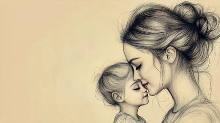 A loving interaction is captured between a mother and her child, emphasizing their connection and affection. The gentle touch of foreheads displays warmth and intimacy.の素材