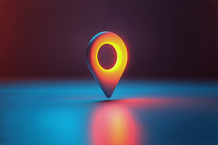 A glowing navigation marker stands on wet stones, surrounded by a tranquil atmosphere during twilight. The soft light creates a serene and inviting environment ideal for exploration.の素材