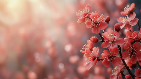 Delicate branch shows vibrant pink plum blossoms in full bloom. The blossoms are clustered together on the dark branches against a soft blurred background.の素材