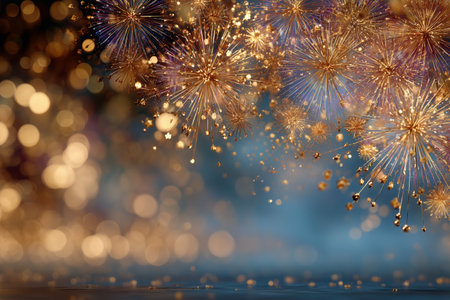 A vibrant array of fireworks illuminates the evening sky, creating a spectacular display of colors.の素材