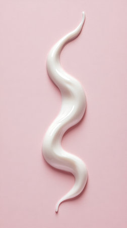 A creamy white swirl is artfully placed on a soft pink background, showing a smooth, flowing texture that draws the eye and evokes a sense of calm.の素材