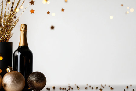 Festive decoration features a Christmas tree adorned with golden ornaments and warm white lights, creating a cozy holiday atmosphere perfect for celebrations and gatherings.の素材