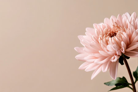Delicate pink chrysanthemum blooms gracefully, showcasing intricate petals and a calming presence against a soft beige backdrop, perfect for relaxation and inspiration.の素材