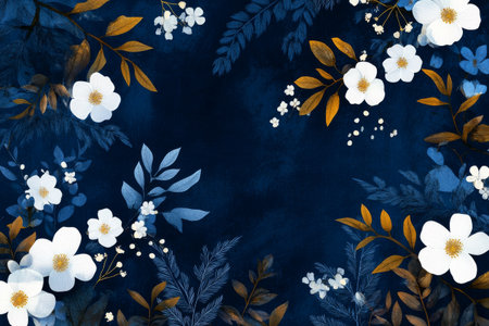 White flowers create a stunning contrast with a deep blue background, showing intricate details of petals and leaves.の素材