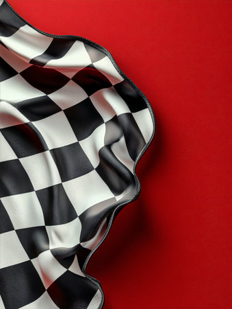 A black and white checkerboard lies elegantly on a vibrant red surface, showing its smooth texture and bold contrast, ideal for games or creative design.の素材