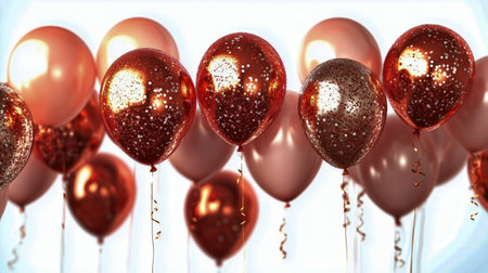 Colorful balloons filled with shimmering glitter are assembled together, creating a festive atmosphere perfect for birthdays and celebrations, adding warmth and excitement.の素材