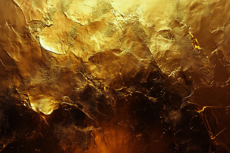 Close-up of a golden textured surface, showing intricate patterns and glimmers of light.の素材