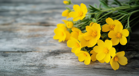 Five yellow tulips with smooth petals rest softly on gray fabric, highlighting their vibrant color and graceful form, inviting a sense of calm and warmth in the setting.の素材