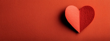 A heart shape is cut out from bright red paper, showing a vibrant inner color. This creative design is perfect for decorations, cards, or special occasions..の素材