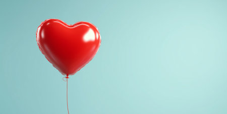 A vibrant red heart-shaped balloon gently floats against a light blue background. The setting creates a playful and joyful atmosphere perfect for celebrations or special occasions.の素材