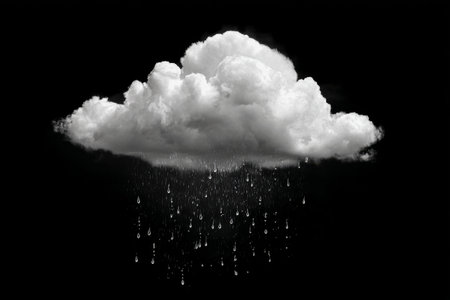 Dark clouds hover above as rain pours down, creating a moody and dramatic atmosphere. The scene captures the essence of a stormy day with vibrant contrasts.の素材