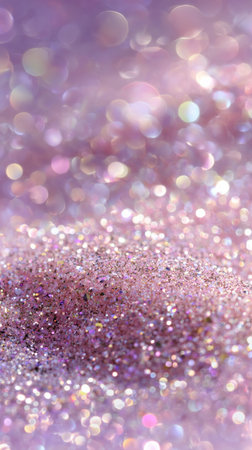 A beautiful scene featuring pink glitter, creating a shimmering surface. Soft bokeh lights enhance the dreamy atmosphere, ideal for creative backgrounds or artistic displays.の素材
