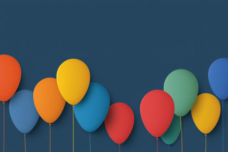 Brightly colored balloons in shades of pink, yellow, blue, and red are arranged against a solid blue background, evoking joy and excitement for festive occasions and gatherings.の素材