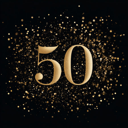 Festive design featuring the number 50 in gold surrounded by shimmering sparkles, perfect for a 50th anniversary celebration or milestone event.の素材