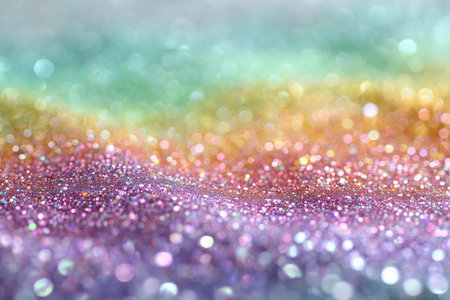 A beautiful rainbow arches across a soft pastel backdrop filled with sparkling glitter. The scene creates a dreamy and enchanting atmosphere perfect for inspiration. Details matter.の素材