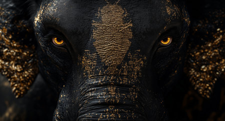 An elephant with intricate golden designs stands proudly in a vibrant cultural event, symbolizing beauty and tradition. The decorations highlight its powerful presence.の素材