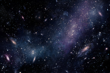 A stunning view of the night sky reveals an expansive galaxy with a multitude of stars, nebulae, and distant galaxies, showing the beauty of the universe and deep space.の素材