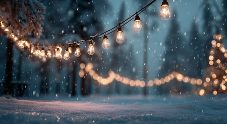 In a serene winter forest, bright orange birds sit on bare branches of white birch trees. Snowflakes gently fall, creating a peaceful, cold atmosphere in the blue woods.の素材