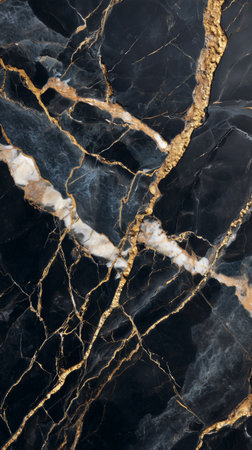 This stunning black marble features intricate golden veining, highlighting the natural patterns and textures found in stone. Perfect for sophisticated interior designs and decor.の素材