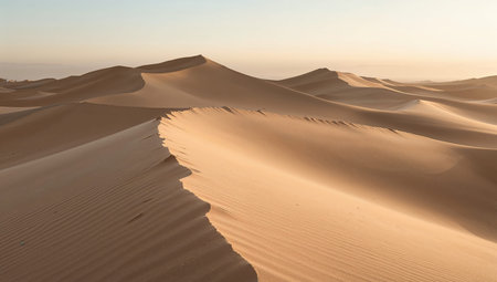 Green plants frame a view of distant hills and fog in the morning light. Soft sunlight shines on the landscape, highlighting the natural surroundings and creating a warm atmosphere.の素材