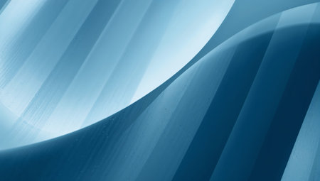 Curved shapes and lines overlap to form a flowing design. Soft blue colors blend together to create a smooth and simple look. Light plays across the surface, adding dimension.の素材