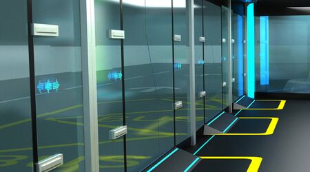 Interior of the modern space of the stopping complex for public transport. Designed to meet all the...