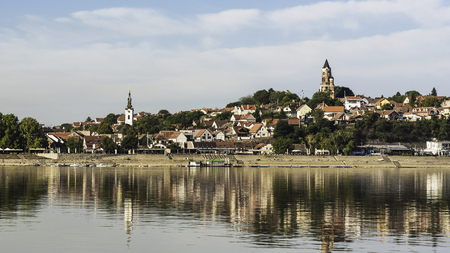 Zemun, Serbia - September 16, 2017: View on Zemun from other Danube coast in the sunny morningのeditorial素材