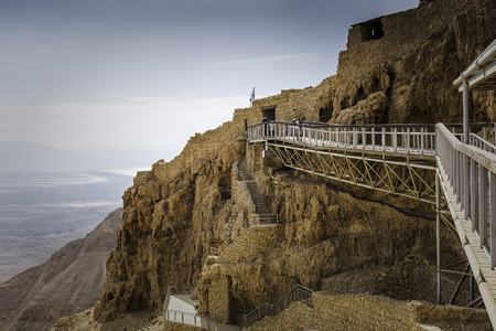 Masada, Israel - December 03, 2016: Tourist visit the ancient fortress of Masada in the Judean desert, view to Masada entranceのeditorial素材
