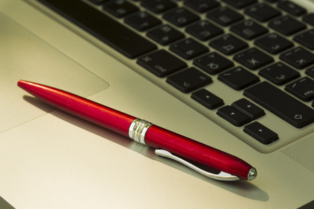 Laptop sunny summer day in the urban environment.の写真素材